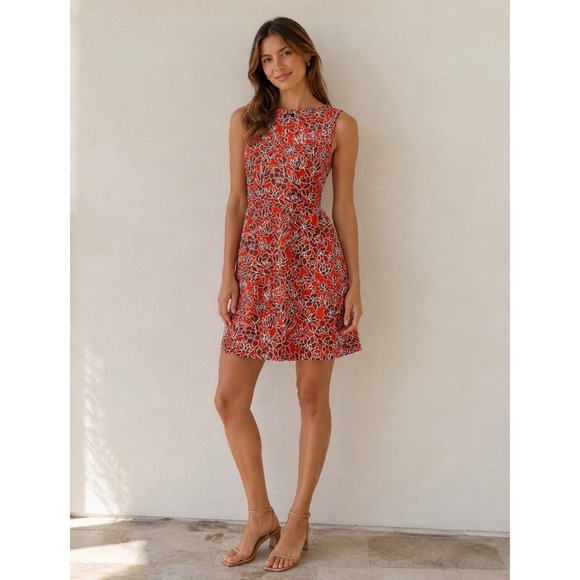 kate spade Dresses & Skirts - Kate Spade Saturday Orange Floral Cotton Linen Cutout Back Pocket Dress Size 2